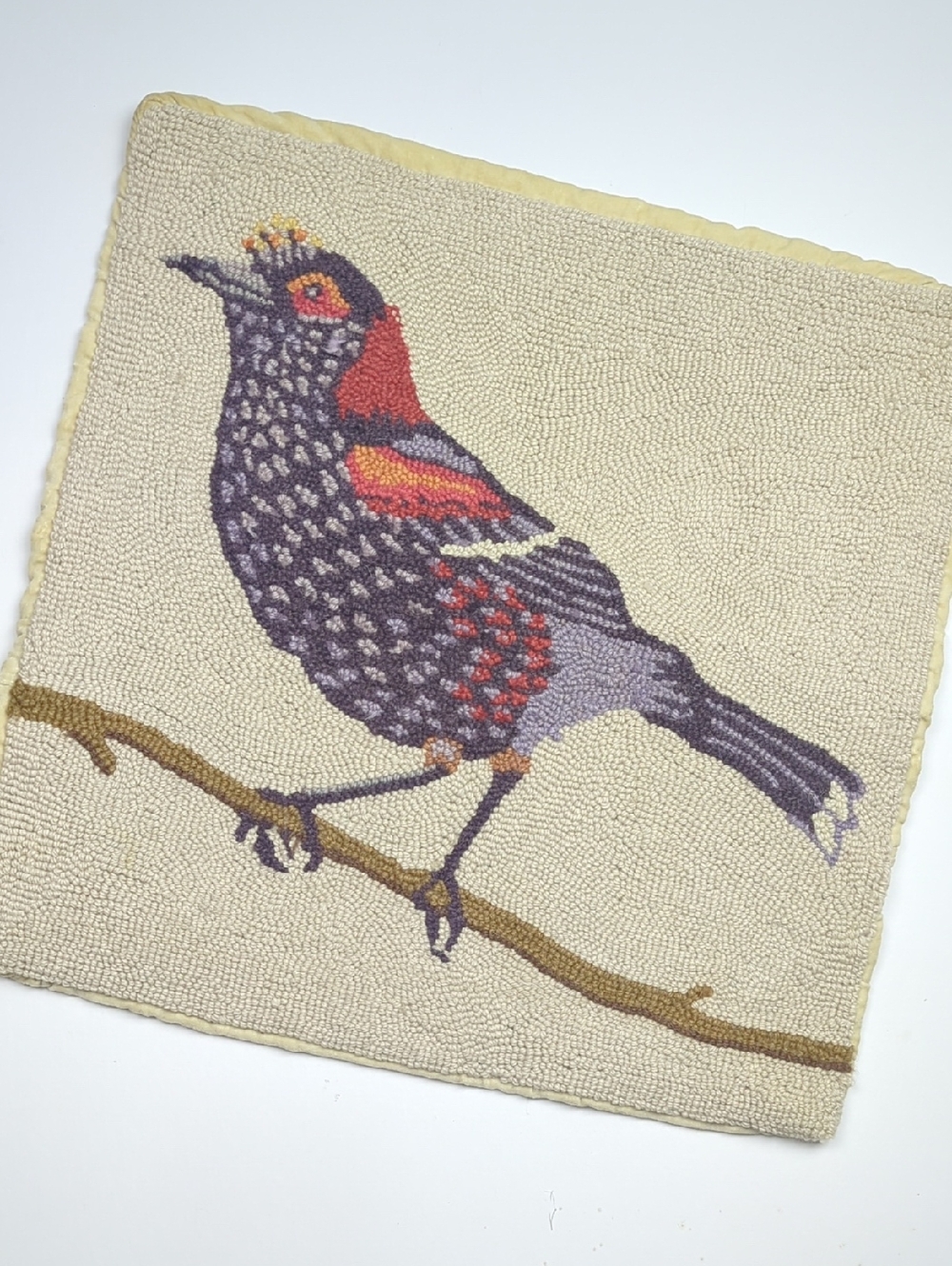 Bird Hooked Rug Accent - Cream Background with Purple and Red Bird